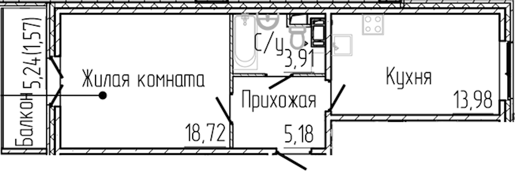 1-комнатная квартира 43.36 м², 4/3 эт., ЖК «SERTOLOVO PARK»